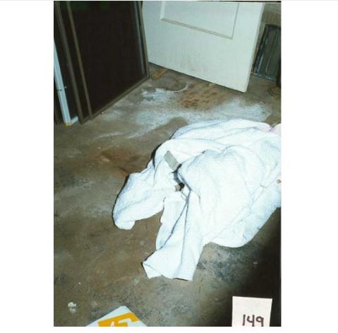 duct tape originally on JB mouth taken off by John and on top of blanket